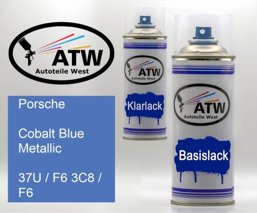 Porsche, Cobalt Blue Metallic, 37U / F6 3C8 / F6: 400ml Sprühdose + 400ml Klarlack - Set, von ATW Autoteile West.